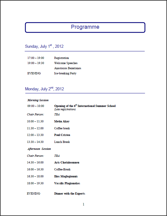 Summer school 2012, final programme